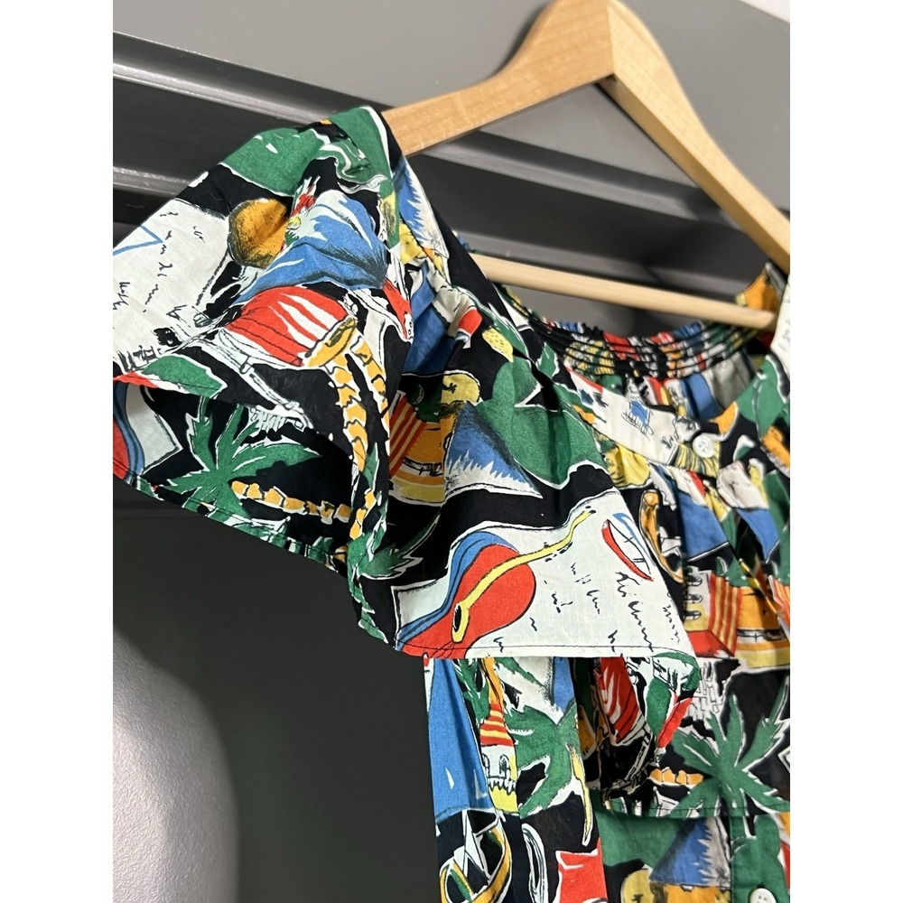 J. Crew Postcard Top Size 4 Colorful Tropical Ruffle Blouse Vacation Boho G5681 - Picture 6 of 12
